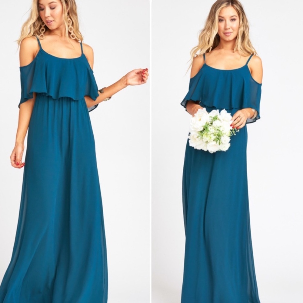 | Show Me Your MuMu | Caitlin Ruffle Maxi Dress Deep Jade Chiffon. Size S.* - Picture 3 of 9